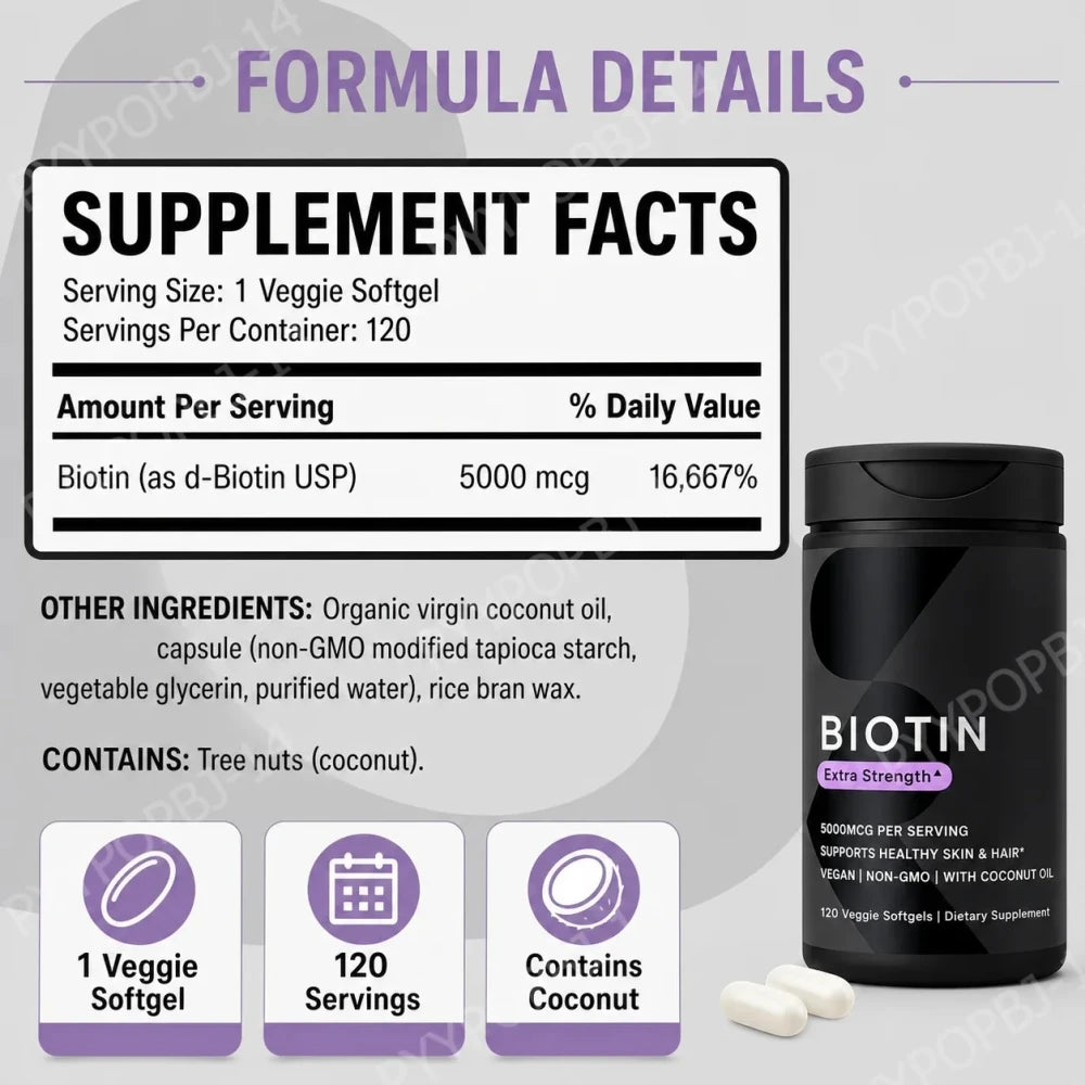 Biotin Softgels con Aceite de Coco
